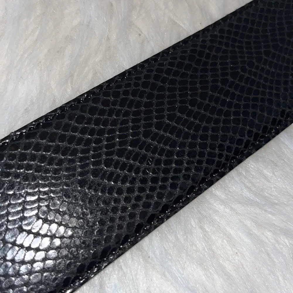 Black Snake-Embossed Wide Italian Leather Belt